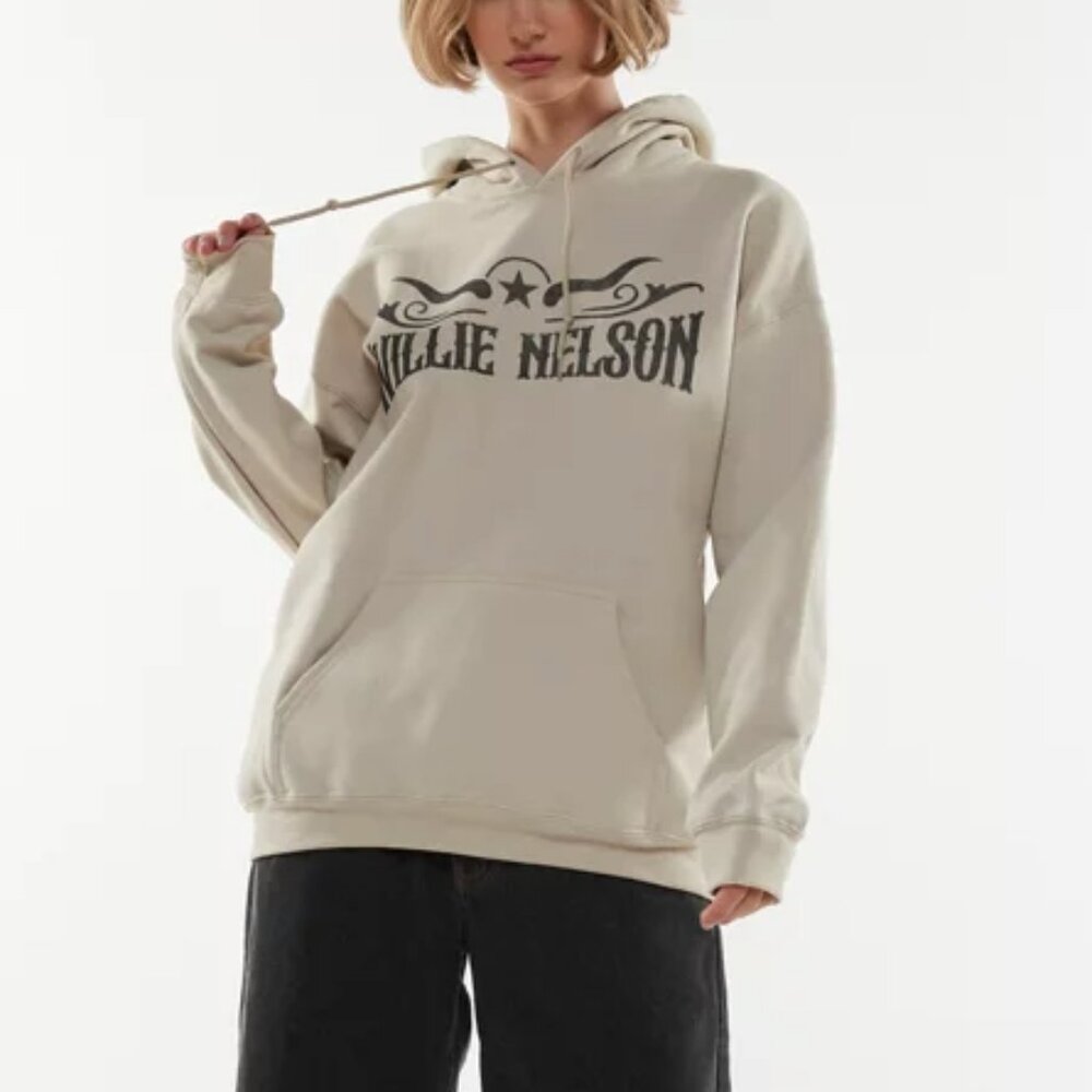 Urban Outfitters Willie Nelson Outlaw Graphic Hoodie Beige XS NWT Western